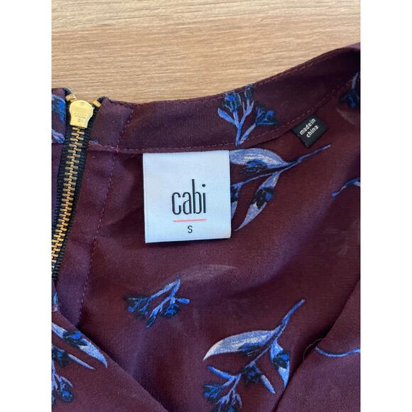 Cabi Icy Floral Bouquet Blouse Size S Burgundy Sheer Sleeveless Back Zip Fairy - Picture 3 of 7